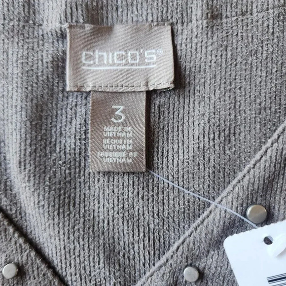 New $64.95 Chico's Top Blouse Size 3 Gray Long Sleeve V-Neck Pullover - Picture 4 of 16